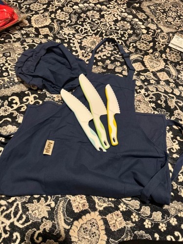 Kids navy apron and plastic