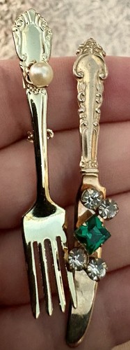 Fork knife brooch set chef - brooch,